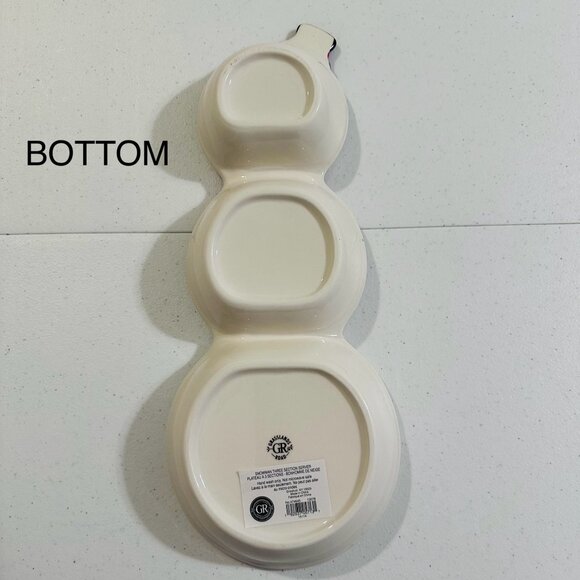 Ceramic Snowman 3 Section Server Dish Tis The Season By Grasslands Road - Picture 9 of 14